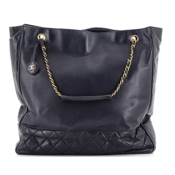 Auth Chanel Vintage Shopping Tote Lambskin Large Blue - Picture 2 of 8